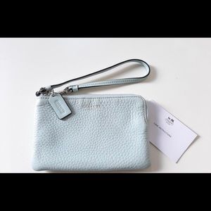 Coach Pebbled Leather Pale Blue Wristlet